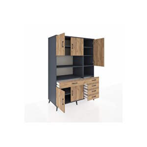 Kronos Dolap 9 Raflı 5 Çekmeceli 5 Kapaklı 132x59x195 Antrasit-çam/çam