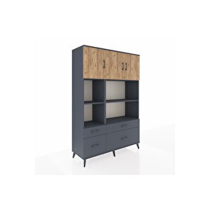 Hyperion Dolap 8 Raflı 4 Çekmeceli 3 Kapaklı 132x44x195 Antrasit-çam/antrasit
