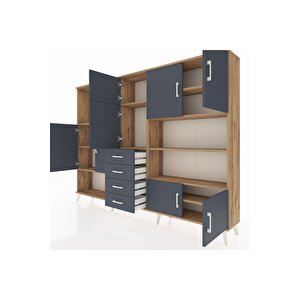 Arges Dolap 9 Raflı 4 Çekmeceli 8 Kapaklı 220x30x163 Çam-antrasit