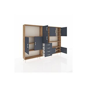 Arges Dolap 9 Raflı 4 Çekmeceli 8 Kapaklı 220x30x163 Çam-antrasit