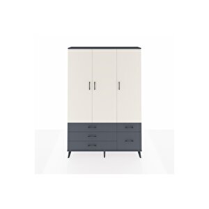 Arges Dolap 5 Raflı 5 Çekmeceli Tek Askılı 132x30x195 Antrasit-aytaşı/antrasit