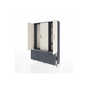 Arges Dolap 5 Raflı 5 Çekmeceli Tek Askılı 132x30x195 Antrasit-aytaşı/antrasit