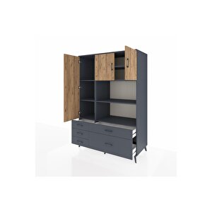 Kronos Dolap 7 Raflı 5 Çekmeceli 3 Kapaklı 132x59x195 Antrasit-çam/antrasit