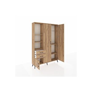 Arges Gardrop 5 Raflı 2 Çekmeceli Tek Askılı 132x30x195 Çam-çam