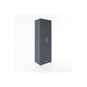 Hyperion Dolap 5 Raflı Tek Çekmeceli Tek Askılı 60x44x195 Antrasit-antrasit