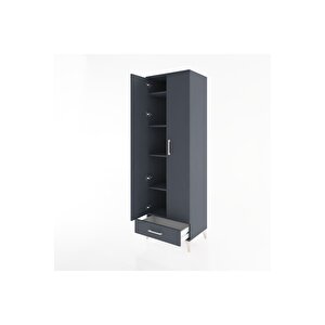 Hyperion Dolap 5 Raflı Tek Çekmeceli Tek Askılı 60x44x195 Antrasit-antrasit