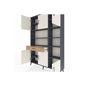 Arges Dolap 10 Raflı Tek Çekmeceli 6 Kapaklı 132x30x195 Antrasit-aytaşı/çam