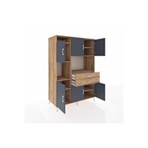 Kronos Dolap 8 Raflı 2 Çekmeceli 6 Kapaklı 132x59x195 Çam-antrasit/çam