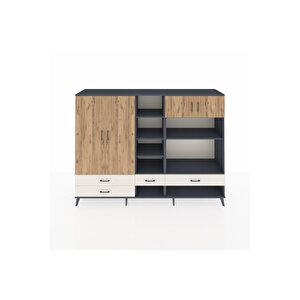 Hyperion Dolap 12 Raflı 4 Çekmeceli 4 Kapaklı 220x44x163 Antrasit-çam/aytaşı