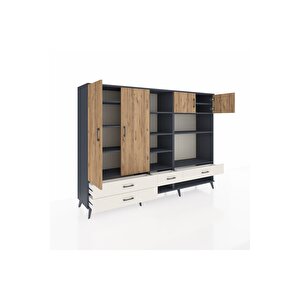 Hyperion Dolap 12 Raflı 4 Çekmeceli 4 Kapaklı 220x44x163 Antrasit-çam/aytaşı