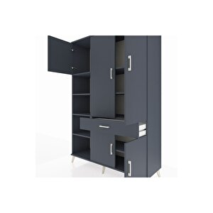 Hyperion Gardrop 8 Raflı Tek Çekmeceli 5 Kapaklı 132x44x195 Antrasit-antrasit