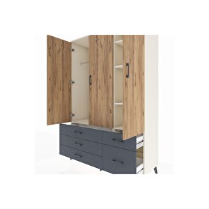 Hyperion Dolap 5 Raflı 5 Çekmeceli Tek Askılı 132x44x195 Aytaşı-çam/antrasit