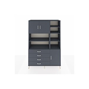 Hyperion Gardrop 9 Raflı 4 Çekmeceli 3 Kapaklı 132x44x195 Antrasit-antrasit