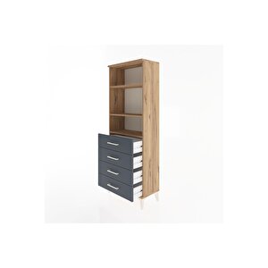 Arges Dolap 2 Raflı 4 Çekmeceli 60x30x163 Çam-antrasit