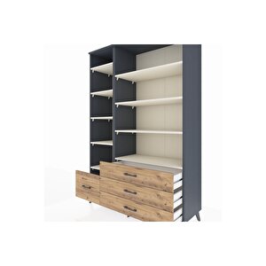 Hyperion Dolap 9 Raflı 4 Çekmeceli  132x44x195 Antrasit-aytaşı/çam