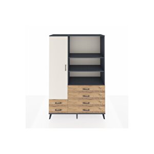 Hyperion Dolap 7 Raflı 6 Çekmeceli Tek Kapaklı  132x44x195 Antrasit-aytaşı/çam