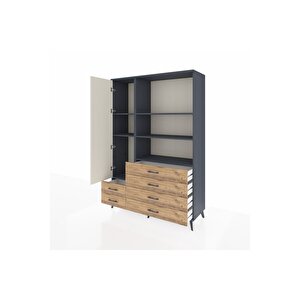 Hyperion Dolap 7 Raflı 6 Çekmeceli Tek Kapaklı  132x44x195 Antrasit-aytaşı/çam