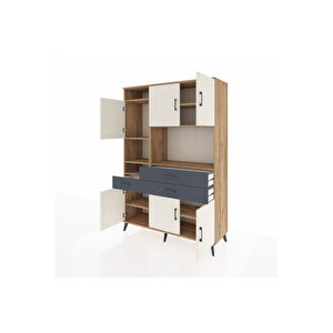 Hyperion Dolap 9 Raflı 3 Çekmeceli 6 Kapaklı 132x44x195 Çam-aytaşı/antrasit