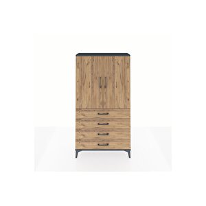 Arges Dolap Tek Raflı 4 Çekmeceli Tek Askılı 88x30x163 Antrasit-çam