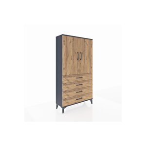 Arges Dolap Tek Raflı 4 Çekmeceli Tek Askılı 88x30x163 Antrasit-çam