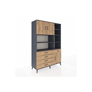 Hyperion Gardrop 9 Raflı 5 Çekmeceli 3 Kapaklı 132x44x195 Antrasit-çam