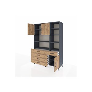 Hyperion Gardrop 9 Raflı 5 Çekmeceli 3 Kapaklı 132x44x195 Antrasit-çam