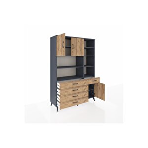 Hyperion Gardrop 9 Raflı 5 Çekmeceli 3 Kapaklı 132x44x195 Antrasit-çam