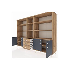 Hyperion Dolap 11 Raflı 3 Çekmeceli 4 Kapaklı 220x44x163 Çam-antrasit/çam