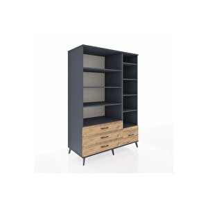 Kronos Dolap 9 Raflı 4 Çekmeceli  132x59x195 Antrasit-antrasit/çam
