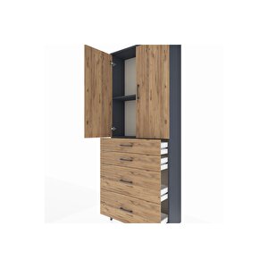 Arges Dolap 2 Raflı 4 Çekmeceli 2 Kapaklı 88x30x221 Antrasit-çam