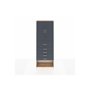Arges Dolap 3 Raflı 5 Çekmeceli 2 Kapaklı 88x30x243 Çam-antrasit