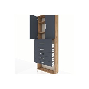 Arges Dolap 3 Raflı 5 Çekmeceli 2 Kapaklı 88x30x243 Çam-antrasit