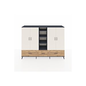 Hyperion Dolap 12 Raflı 3 Çekmeceli 4 Kapaklı 220x44x163 Antrasit-aytaşı/çam
