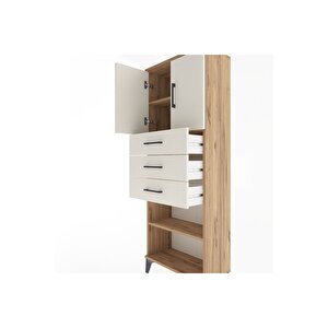 Arges Dolap 3 Raflı 3 Çekmeceli 2 Kapaklı 60x30x163 Çam-aytaşı