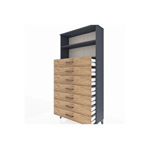 Arges Dolap 2 Raflı 7 Çekmeceli 88x30x182 Antrasit-çam