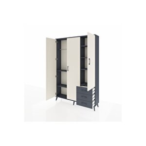 Arges Dolap 6 Raflı 3 Çekmeceli Tek Askılı 132x30x195 Antrasit-aytaşı/antrasit