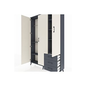 Arges Dolap 6 Raflı 3 Çekmeceli Tek Askılı 132x30x195 Antrasit-aytaşı/antrasit