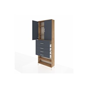 Arges Dolap 4 Raflı 4 Çekmeceli 2 Kapaklı 88x30x243 Çam-antrasit
