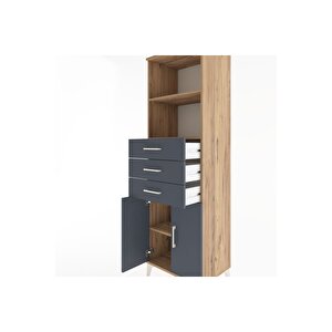 Hyperion Dolap 3 Raflı 3 Çekmeceli 2 Kapaklı 60x44x195 Çam-antrasit