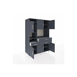 Kronos Dolap 9 Raflı 3 Çekmeceli 6 Kapaklı 132x59x195 Antrasit-antrasit/antrasit