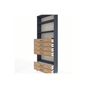 Arges Dolap 4 Raflı 6 Çekmeceli 88x30x243 Antrasit-çam