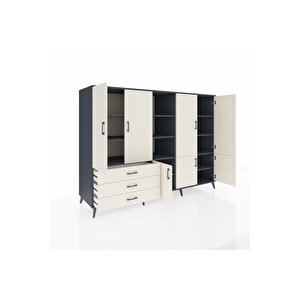 Kronos Dolap 11 Raflı 3 Çekmeceli 7 Kapaklı 220x59x163 Antrasit-aytaşı