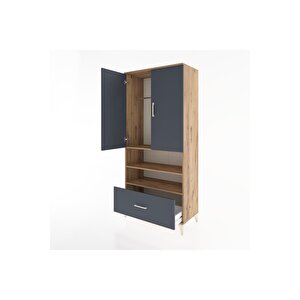 Hyperion Dolap 3 Raflı Tek Çekmeceli Tek Askılı 88x44x195 Çam-antrasit