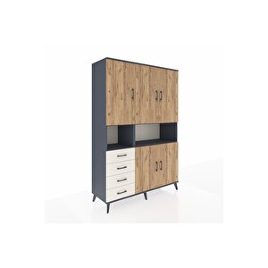 Hyperion Dolap 7 Raflı 4 Çekmeceli 5 Kapaklı 132x44x195 Antrasit-çam/aytaşı