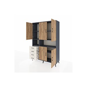 Hyperion Dolap 7 Raflı 4 Çekmeceli 5 Kapaklı 132x44x195 Antrasit-çam/aytaşı