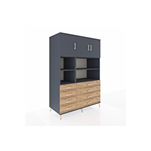 Kronos Dolap 8 Raflı 8 Çekmeceli 3 Kapaklı 132x59x195 Antrasit-antrasit/çam