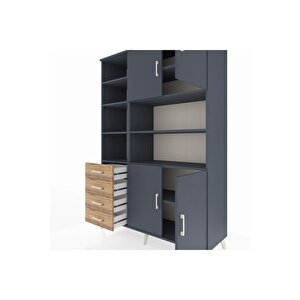 Hyperion Dolap 9 Raflı 4 Çekmeceli 4 Kapaklı 132x44x195 Antrasit-antrasit/çam