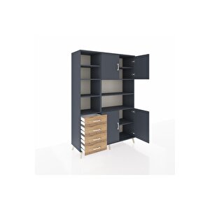 Hyperion Dolap 9 Raflı 4 Çekmeceli 4 Kapaklı 132x44x195 Antrasit-antrasit/çam
