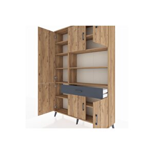 Arges Dolap 10 Raflı Tek Çekmeceli 6 Kapaklı 132x30x195 Çam-çam/antrasit