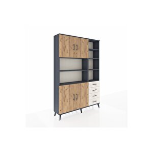 Arges Dolap 9 Raflı 4 Çekmeceli 4 Kapaklı 132x30x195 Antrasit-çam/aytaşı